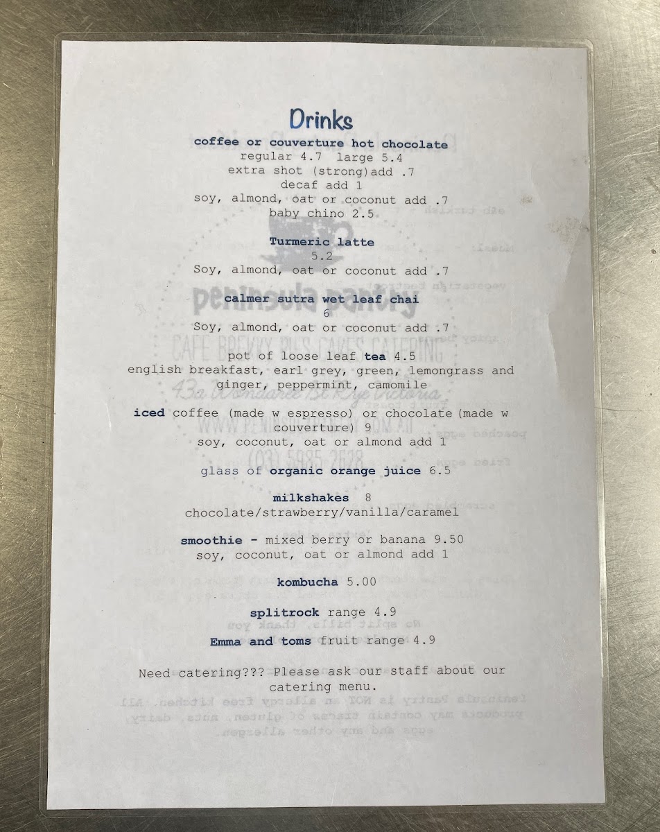 Peninsula Pantry Menu 1