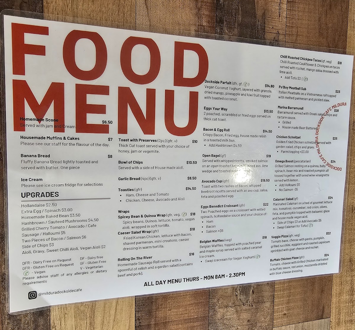 Dockside Cafe Menu 1