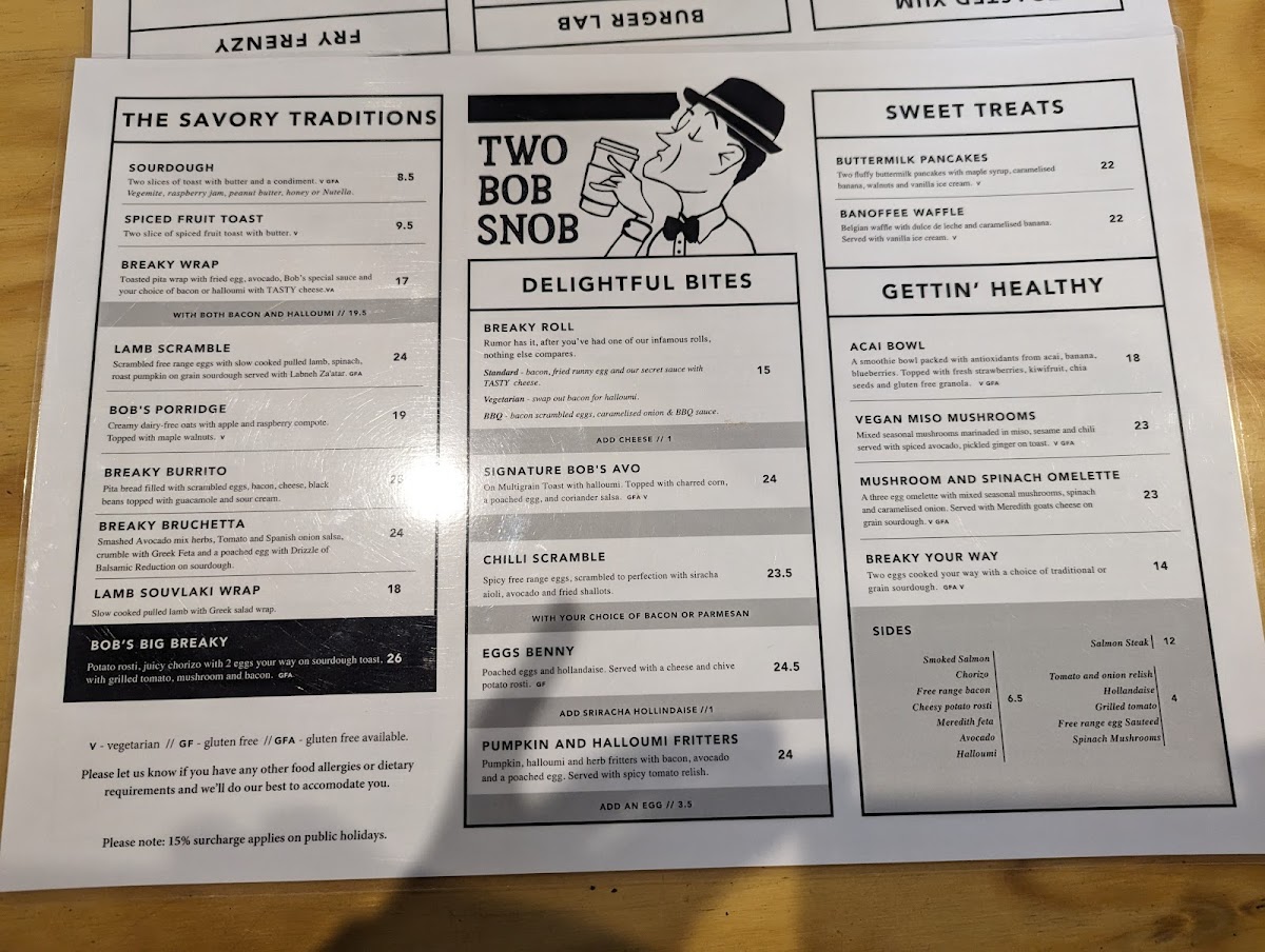 Two Bob Snob Menu 1