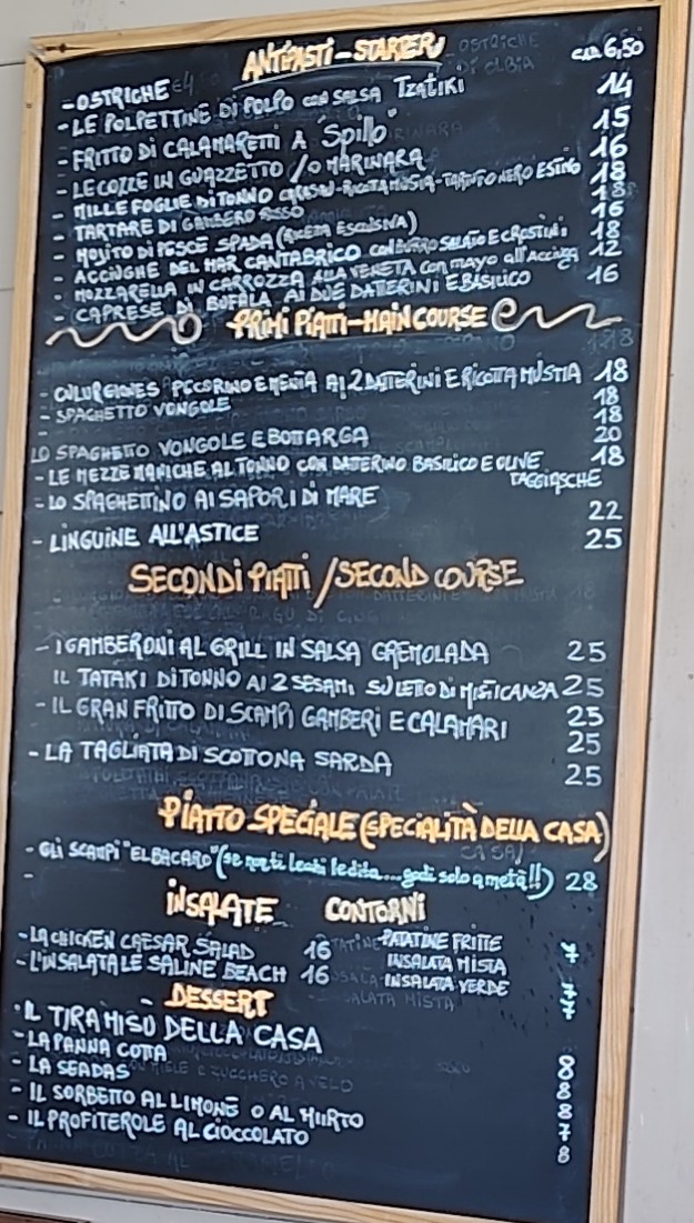 El Bacaro Beach Menu 1