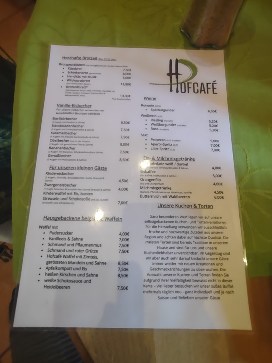 Hof-Cafe Menu 1