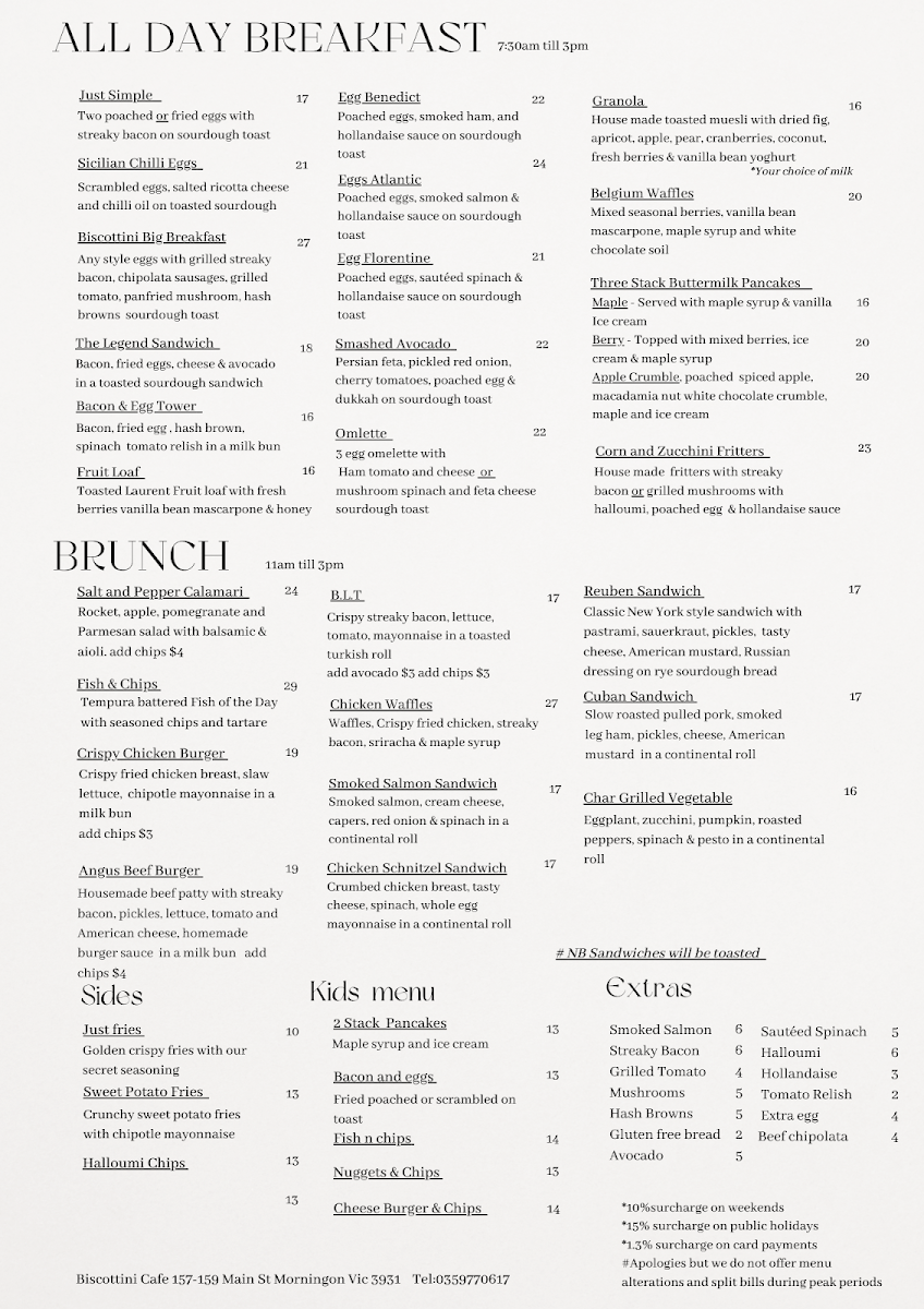 Biscottini Cafe Menu 1