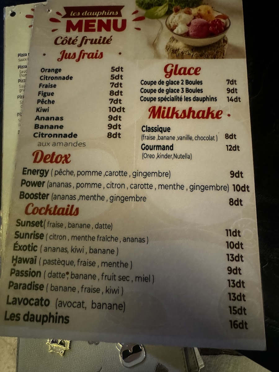 Les Dauphins Menu 1