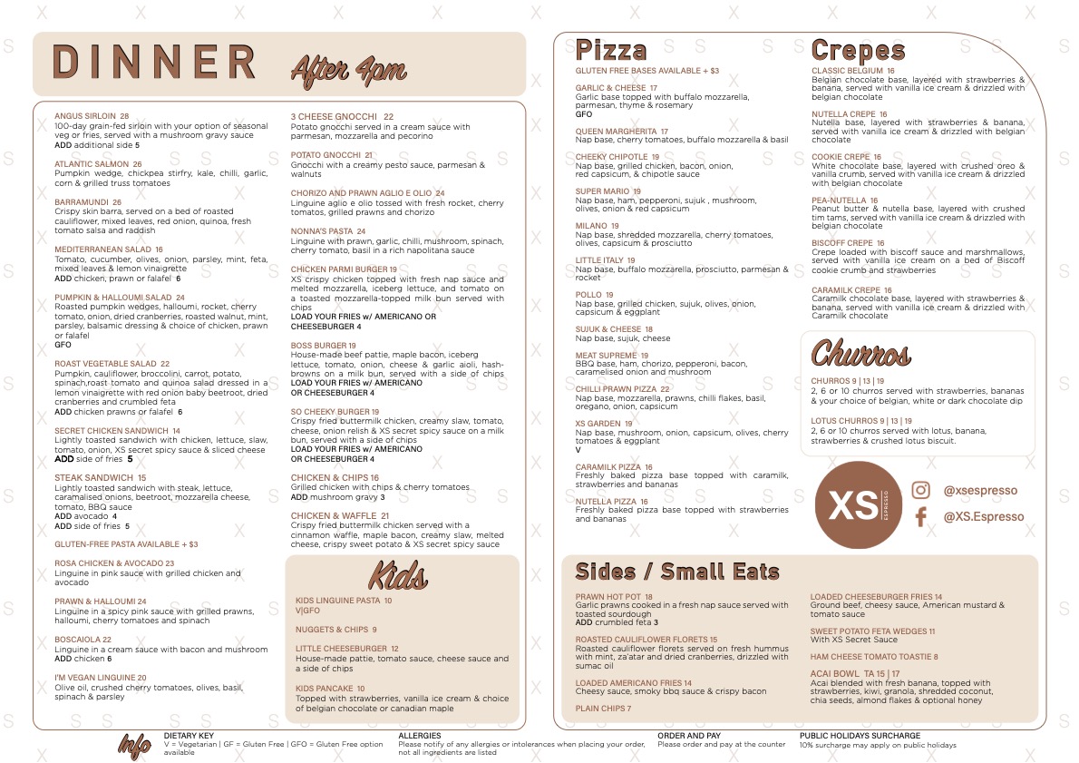 XS Espresso Chullora Menu 1