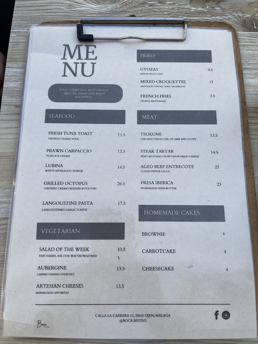 Restaurante Boca Bistro. Menu 1