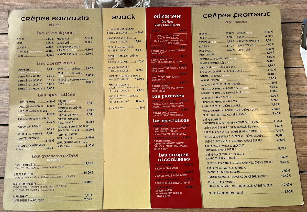 Chez Annie Menu 1