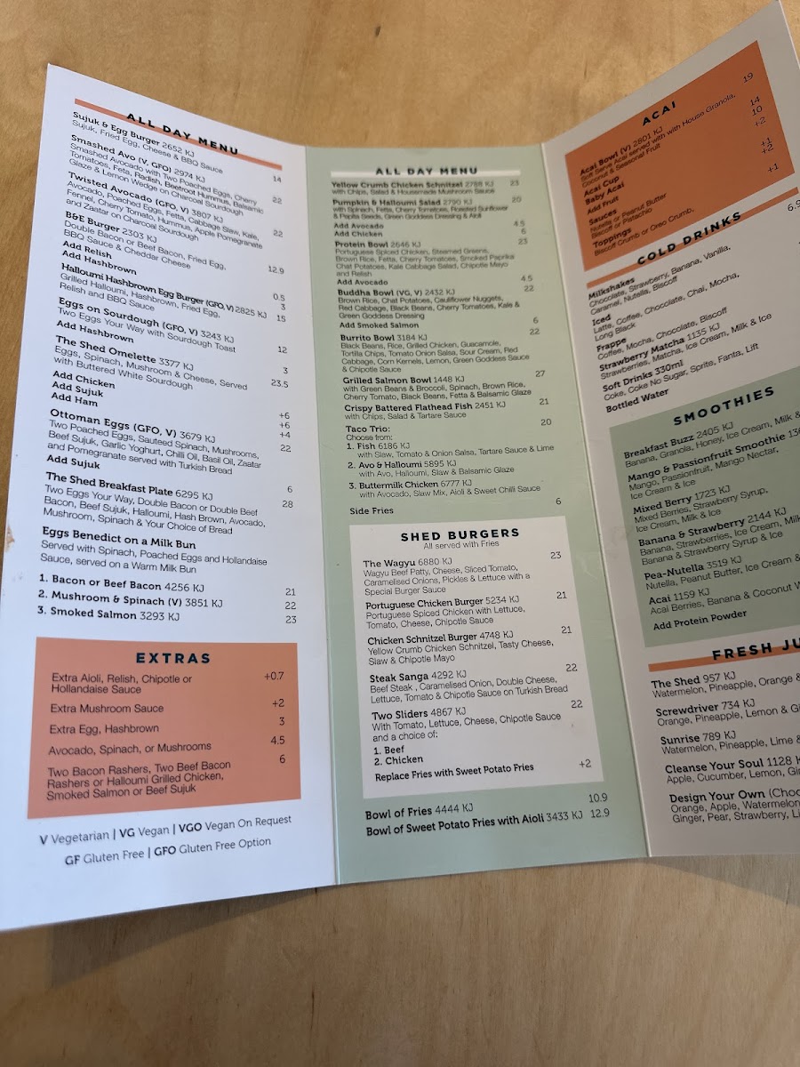 The Shed Cafe - Edmondson Park Menu 1