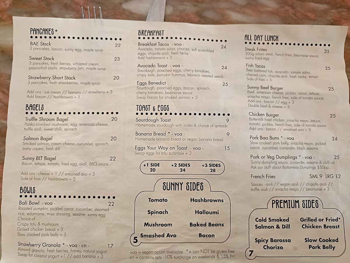 Sunnyside Menu 1