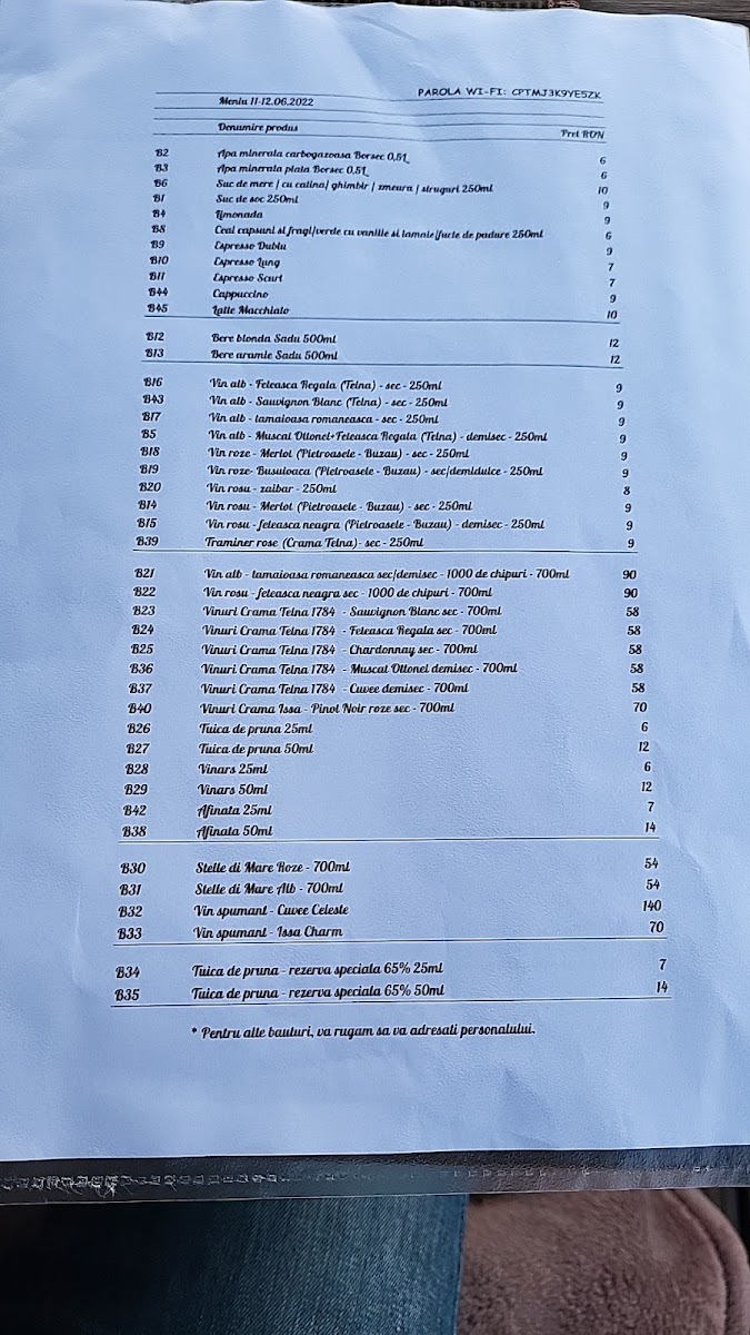 La Poarta Moțului Menu 1