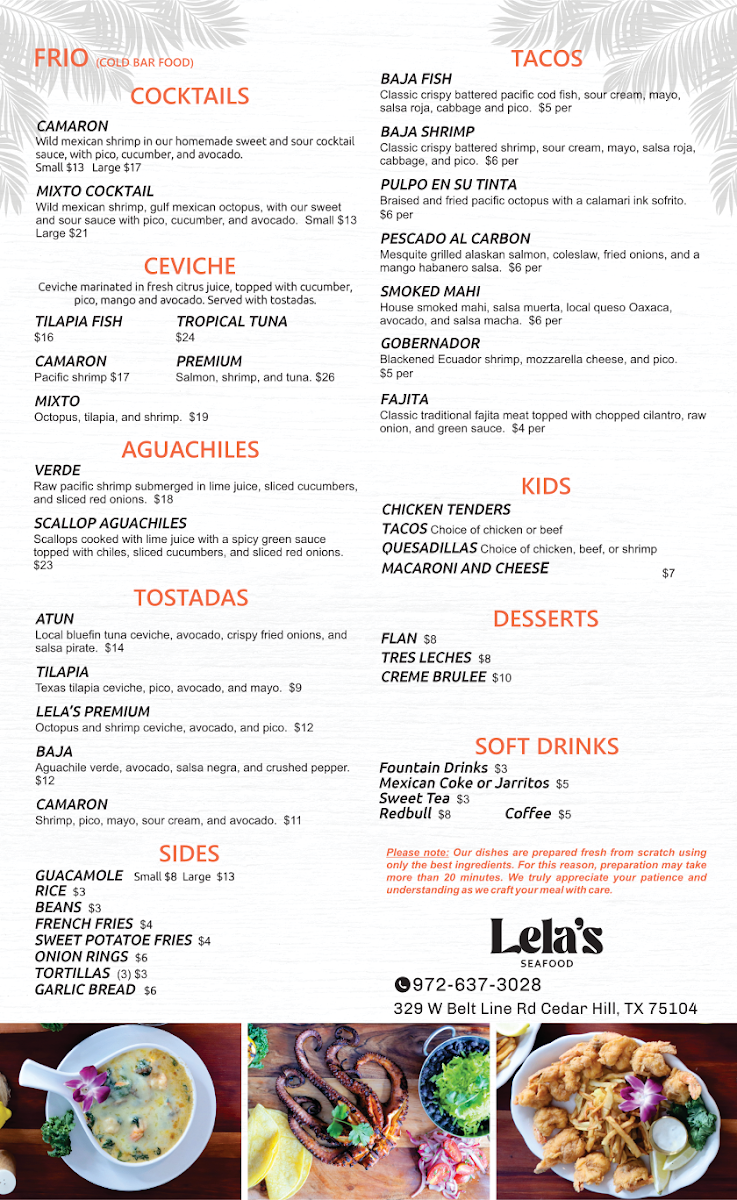Lela’s Seafood Menu 1