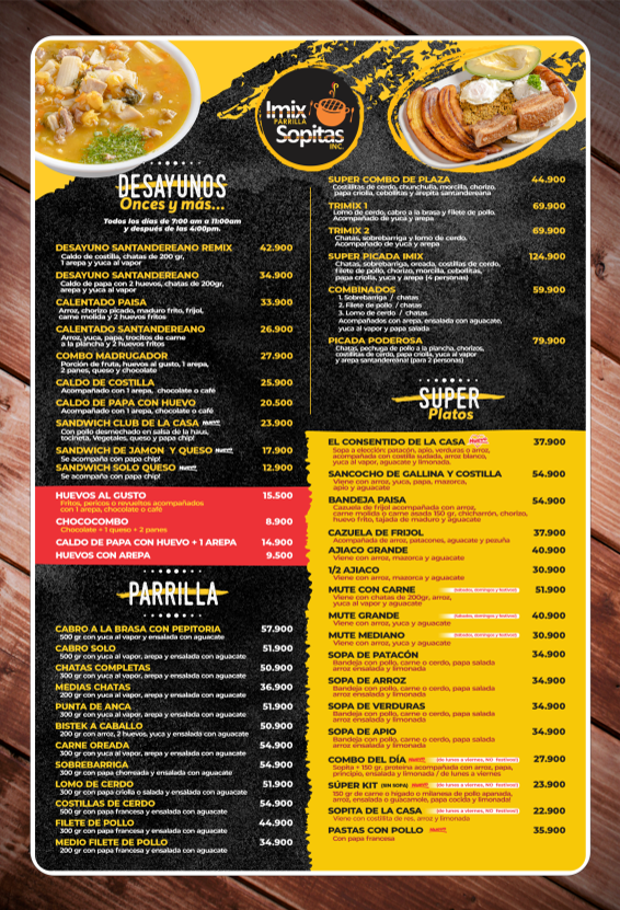 Imix Parrilla & Sopitas Inc. Menu 1