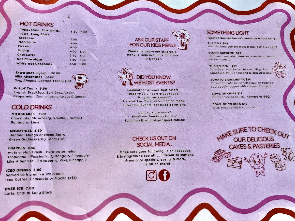 Two Birds Prospect Menu 1