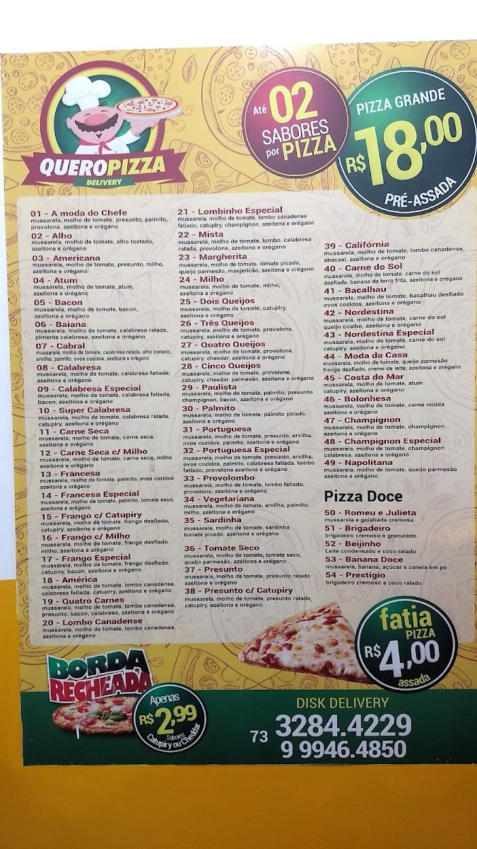 Quero Pizza Menu 1