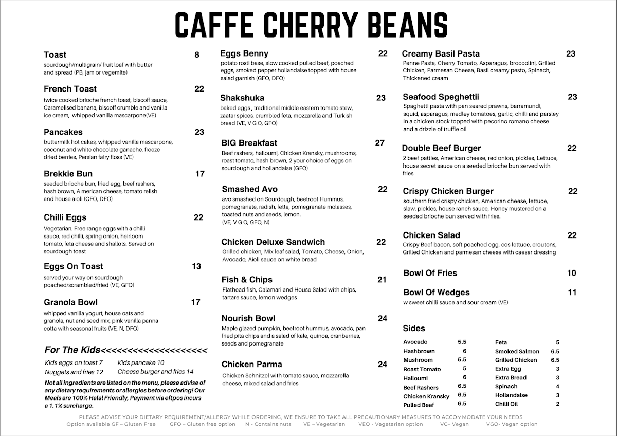 Caffe Cherry Beans - Broadmeadows Menu 1