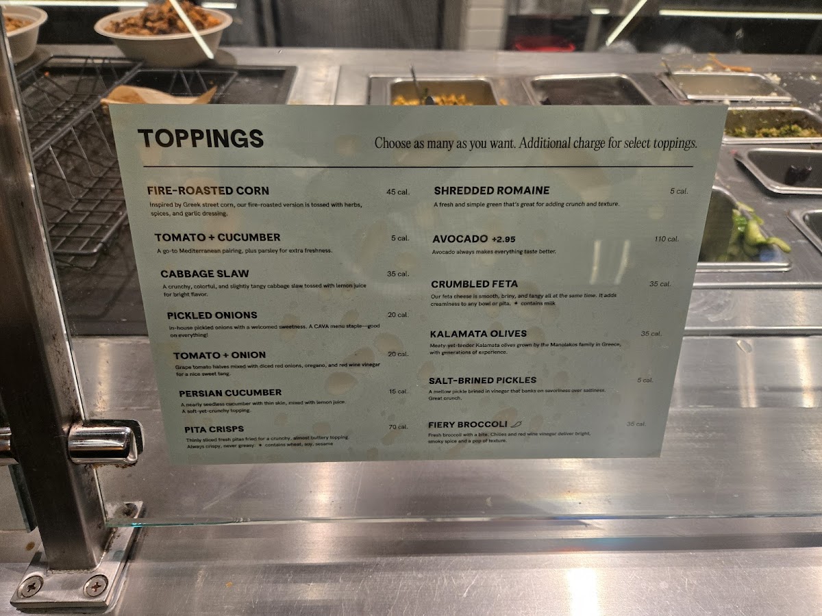 CAVA Menu 1