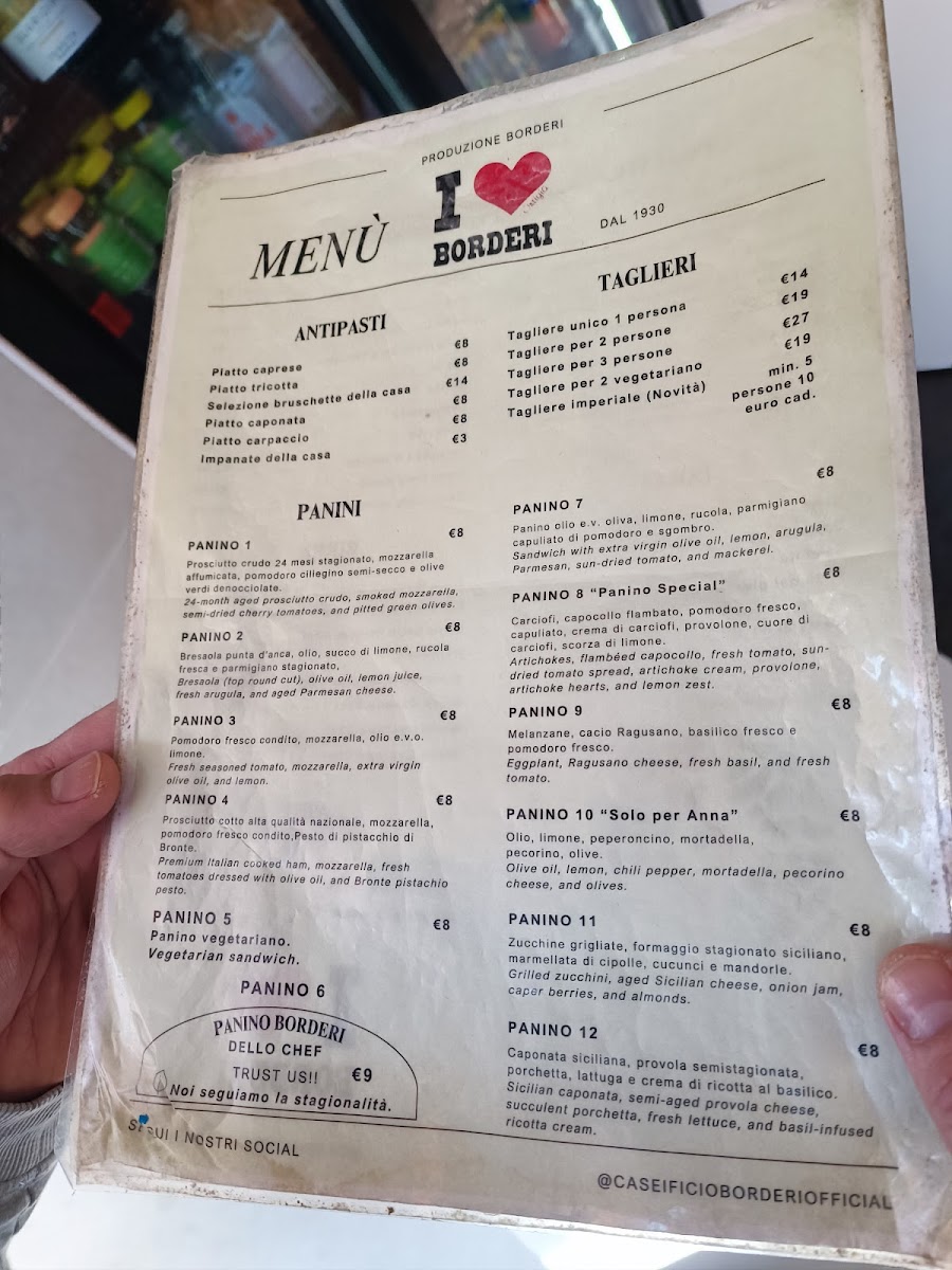 Caseificio Borderi Menu 1