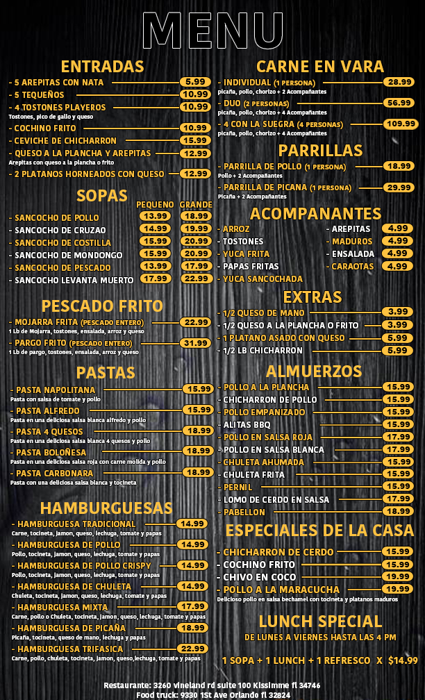 Mi Llano Grill Carne En Vara Menu 1