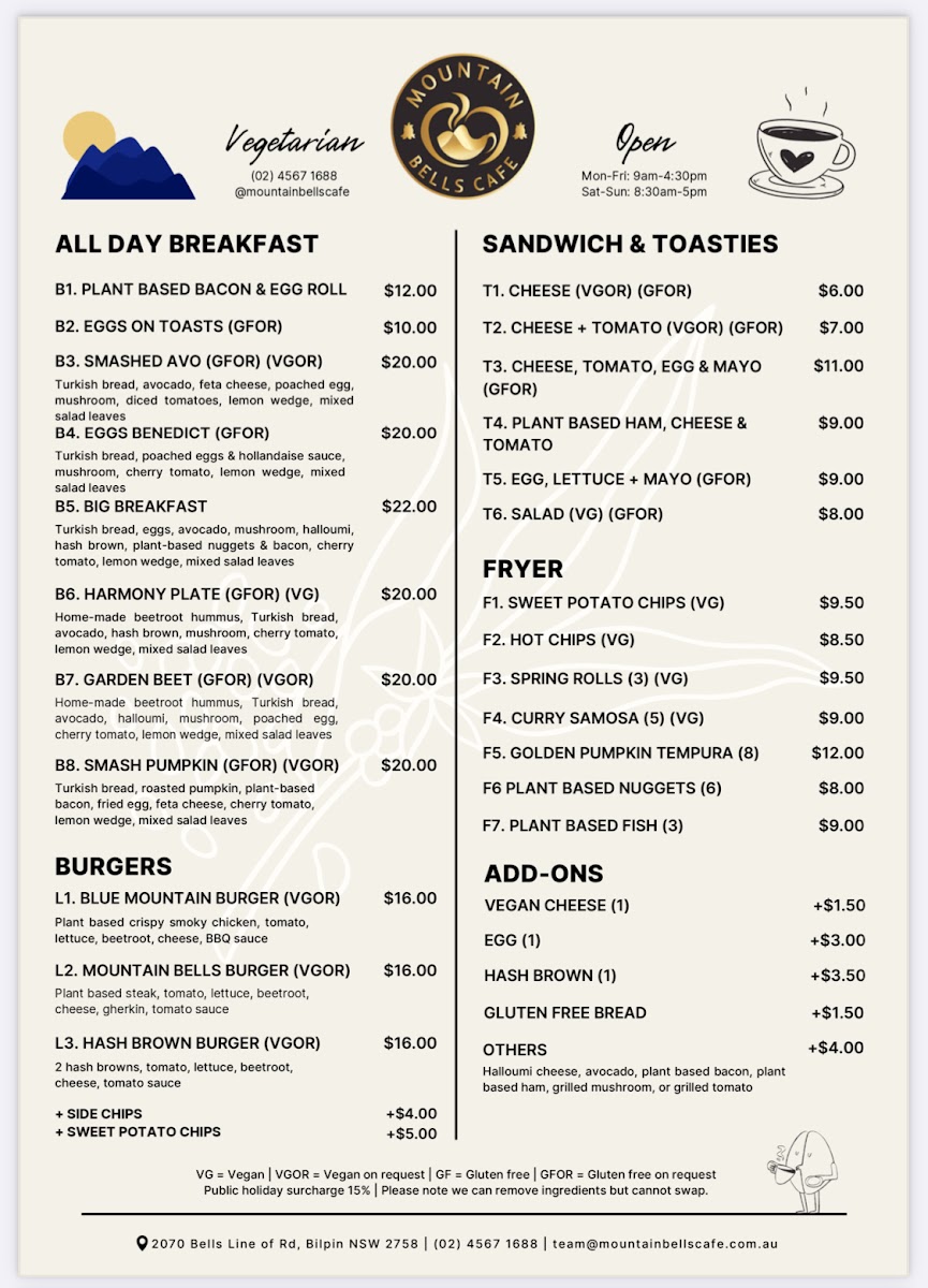 Mountain Bells Cafe Menu 1