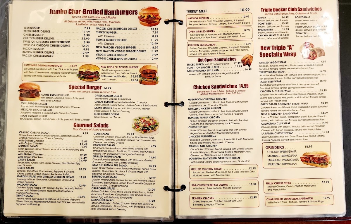 Triple-A Diner Restaurant Menu 1