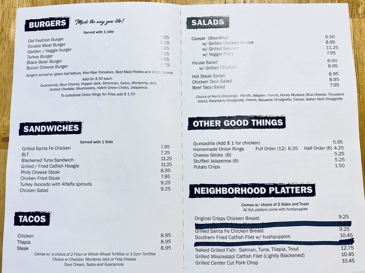 Old Neighborhood Grill Menu 1