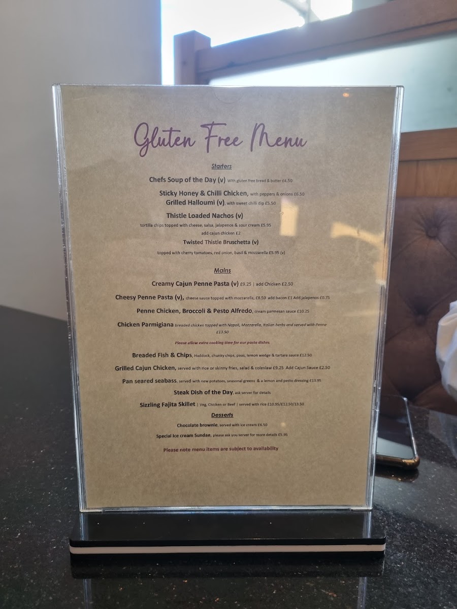 The Twisted Thistle Menu 1
