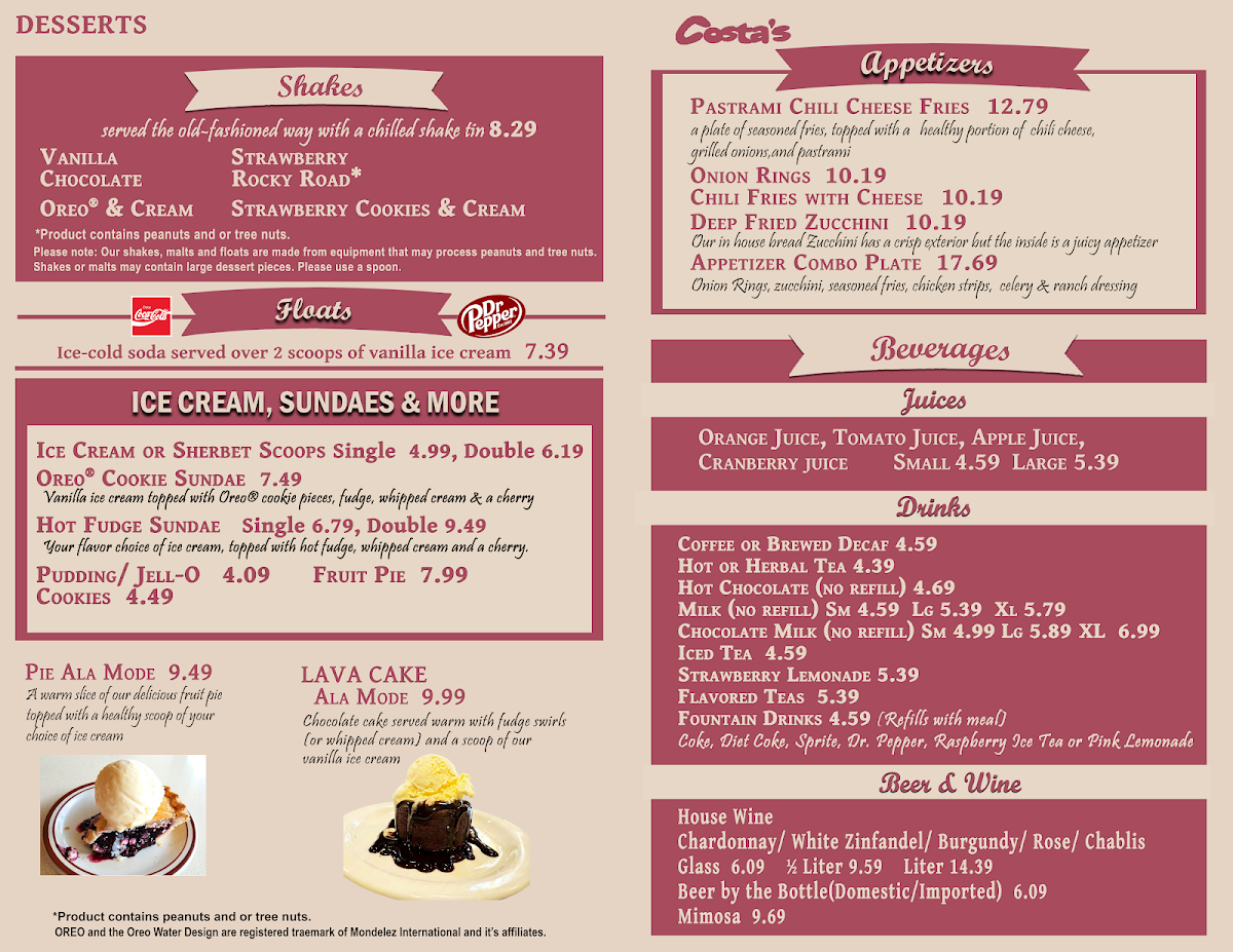 Costa's Family Restaurant Menu 1