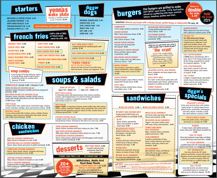 Digger's Diner Brentwood Menu 1