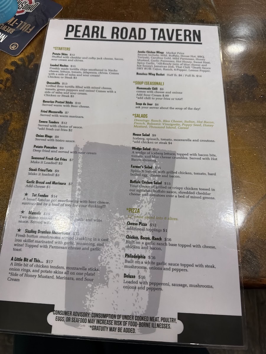 Pearl Road Tavern & Eatery Menu 1