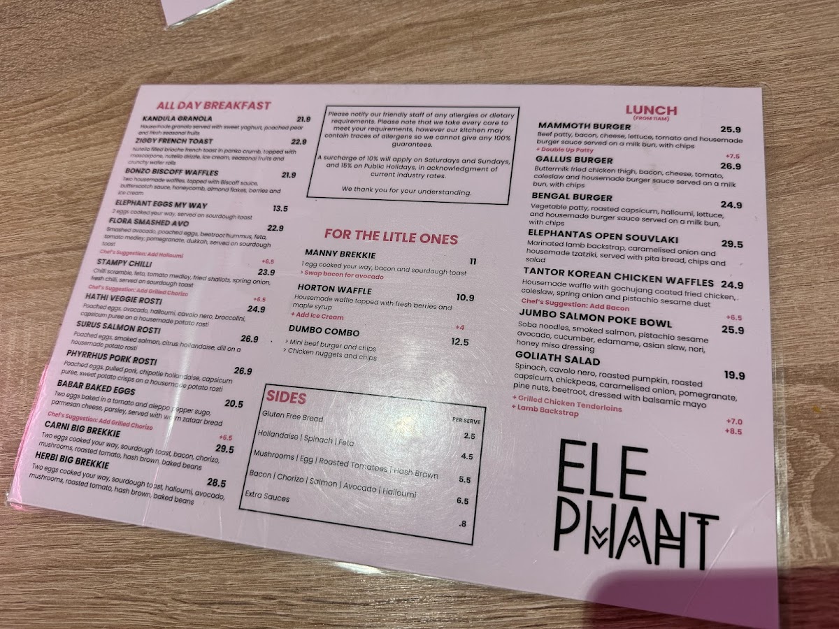 Elephant Cafe Newport Menu 1