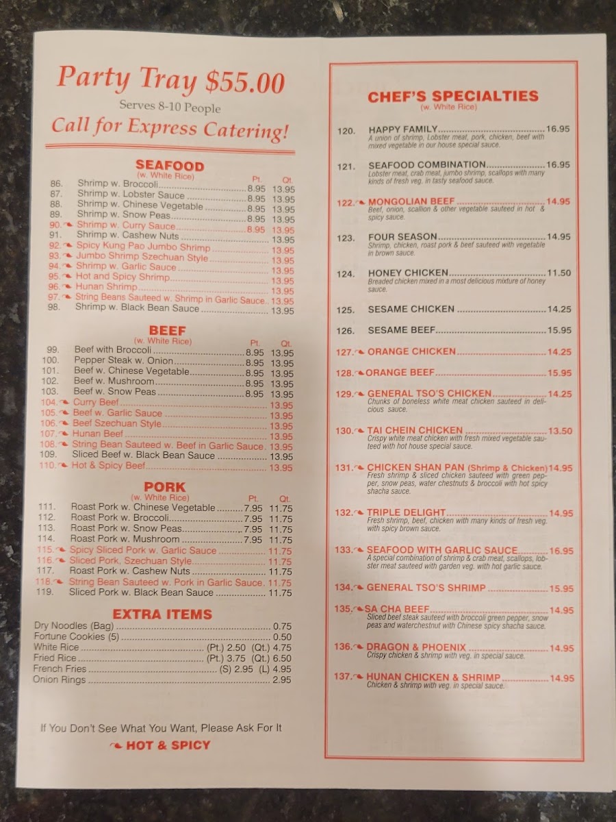 Triple A Chinese Food Restaurant Menu 1
