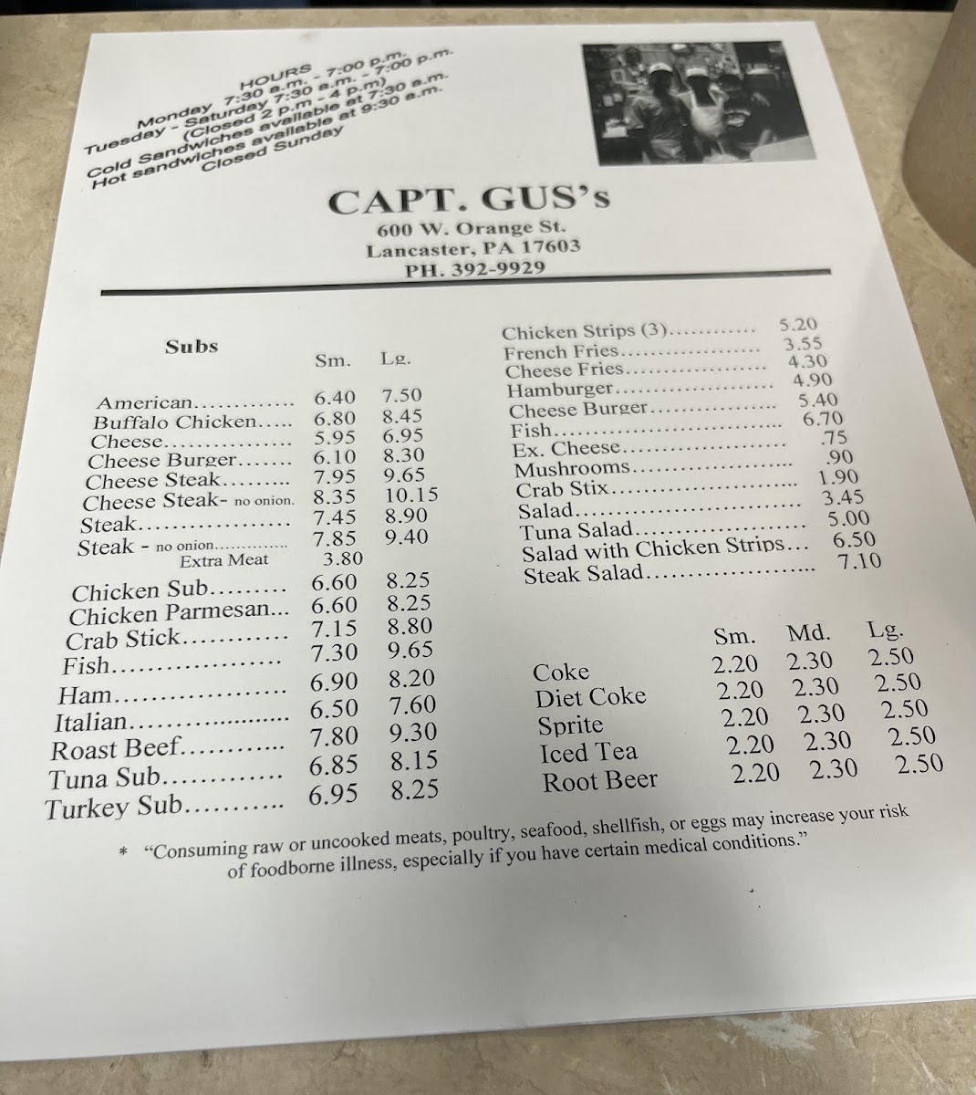 Captain Gus's Steak Shop Menu 1
