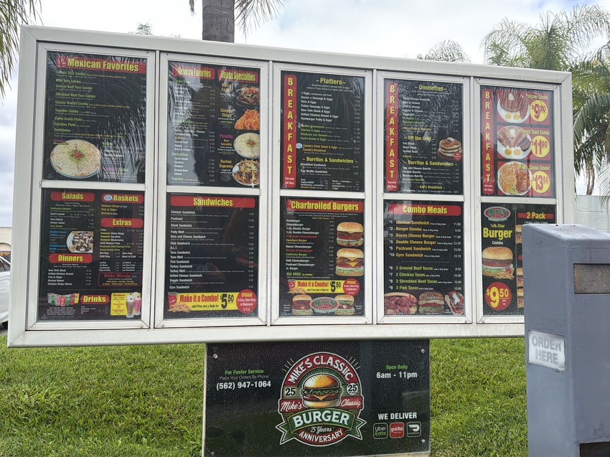 Mike's Classic Burgers Menu 1