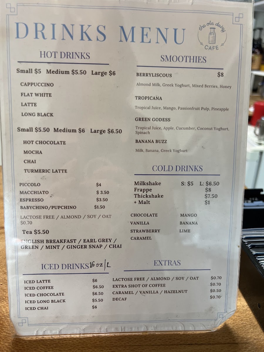The Ole Dairy Menu 1