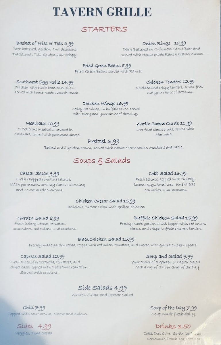 Tavern Grille Menu 1