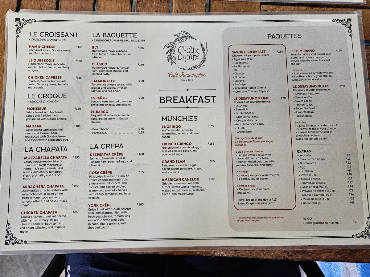 Choux Choux Café Menu 1