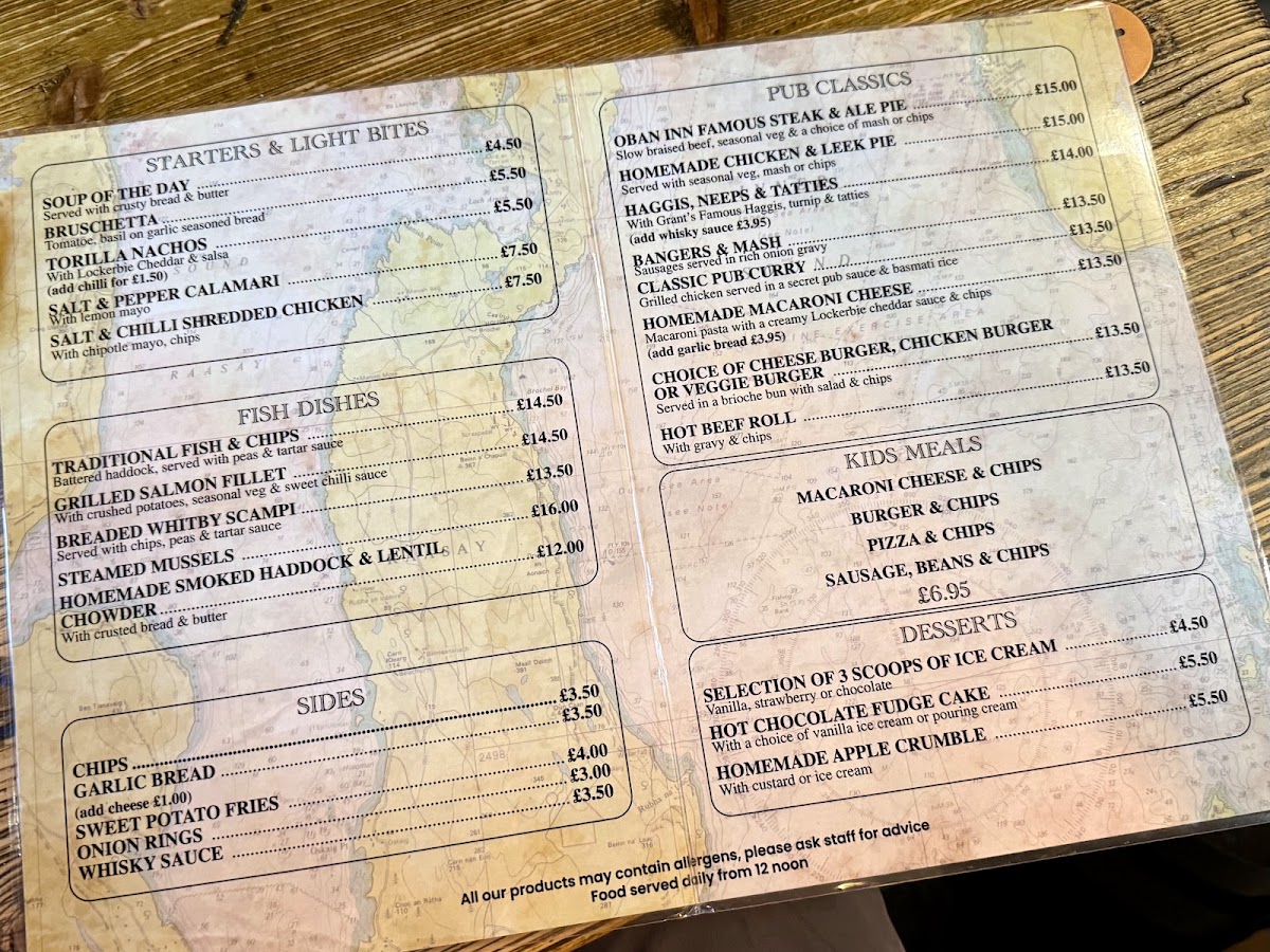 The Oban Inn Menu 1