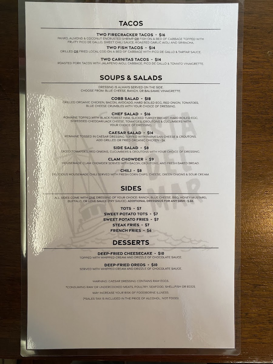 Vista Del Mar Menu 1