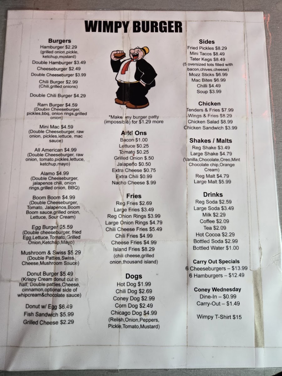 Wimpy Burger Menu 1