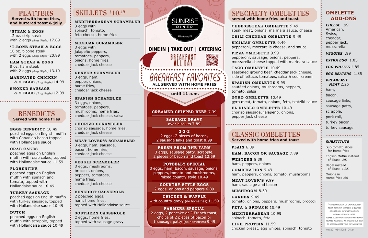 Sunrise Diner Menu 1