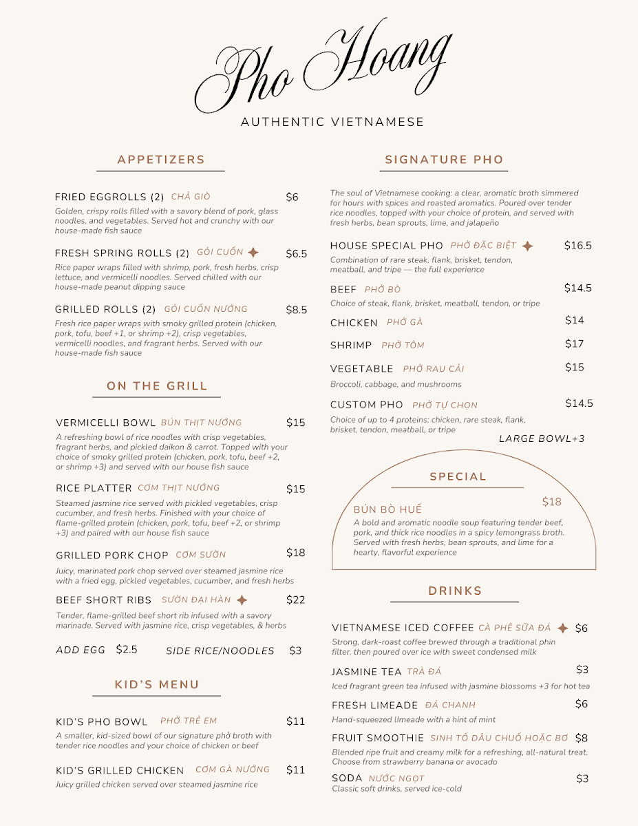 Pho Hoang Menu 1