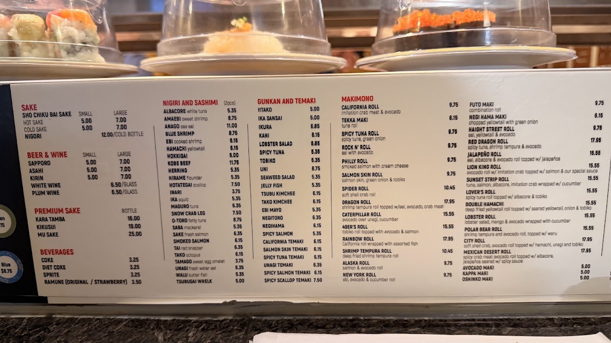 Tenroku Sushi Menu 1