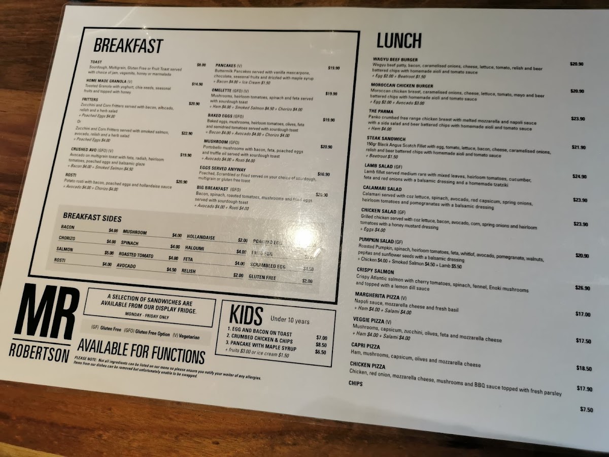 Mr Robertson Cafe Menu 1