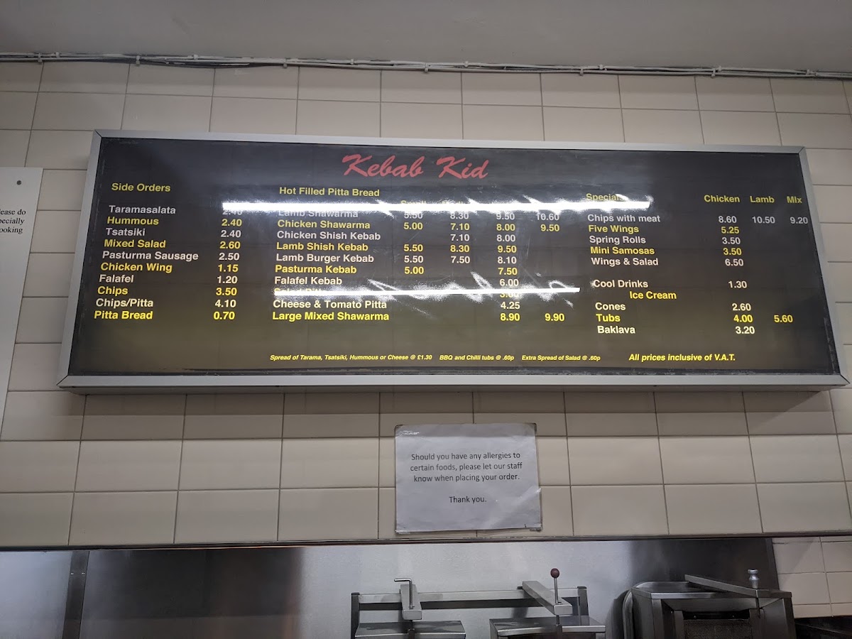 Kebab Kid Menu 1