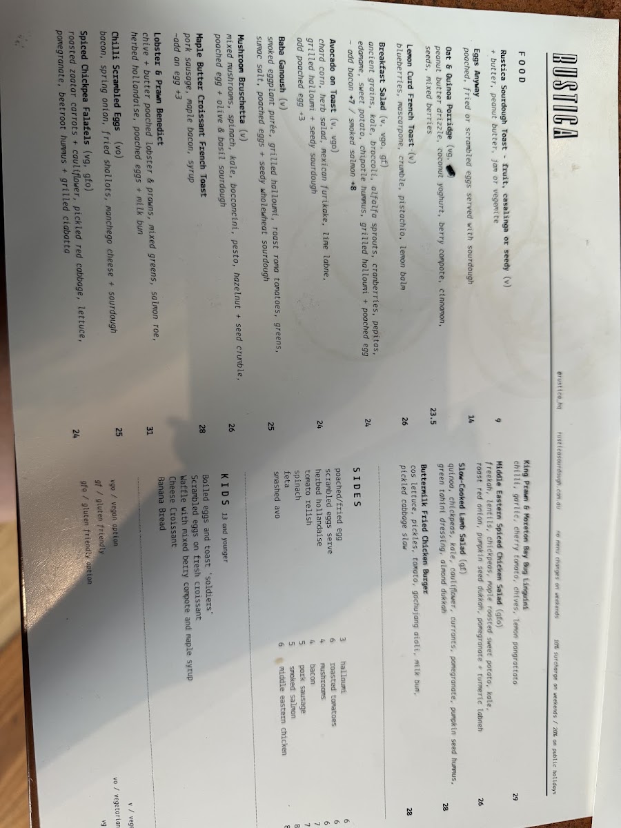 Rustica. Menu 1