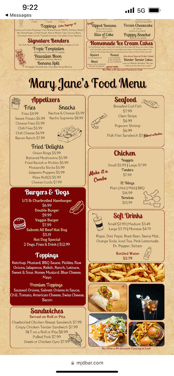 Mary Jane's Dairy Bar Menu 1