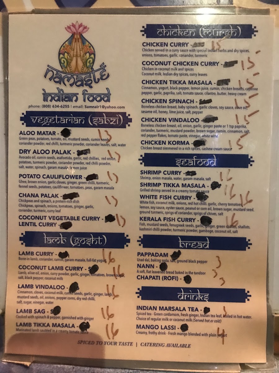 Namaste Indian Food Menu 1
