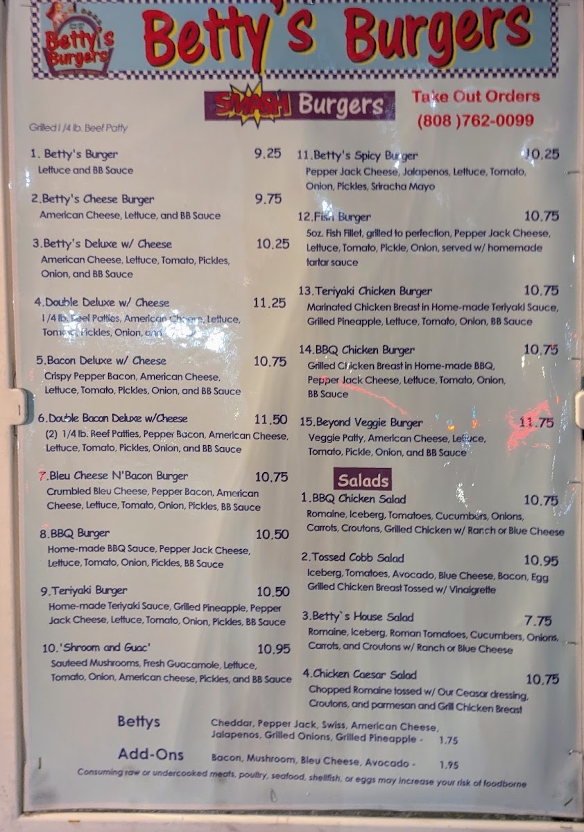 Betty's Burgers Honolulu Menu 1