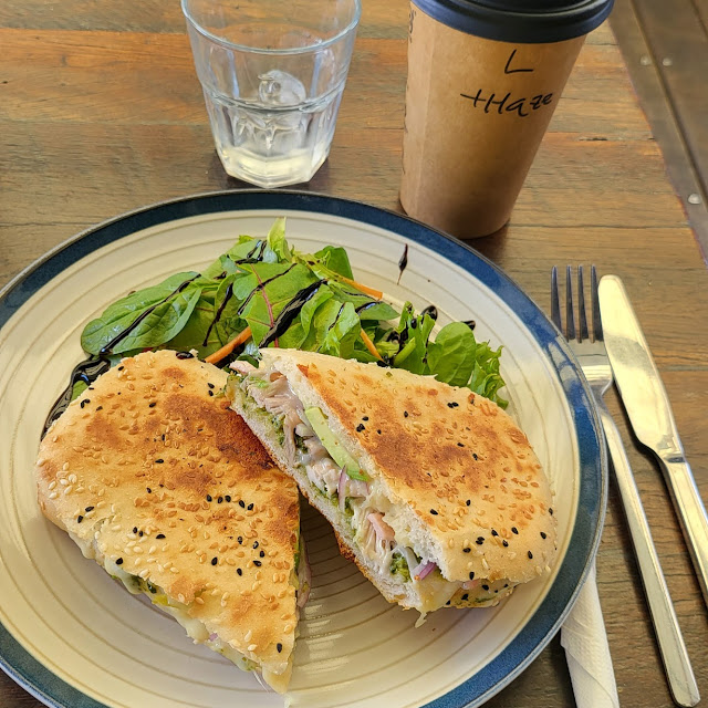 Chicken Avocado Toast with Hazelnut Latte