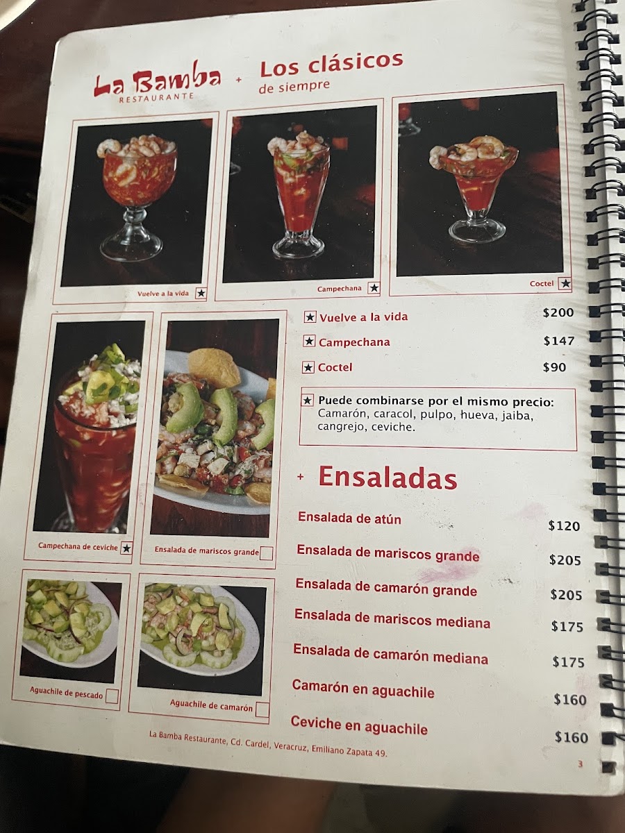 LA BAMBA MARISCOS S A DE C V Menu 1