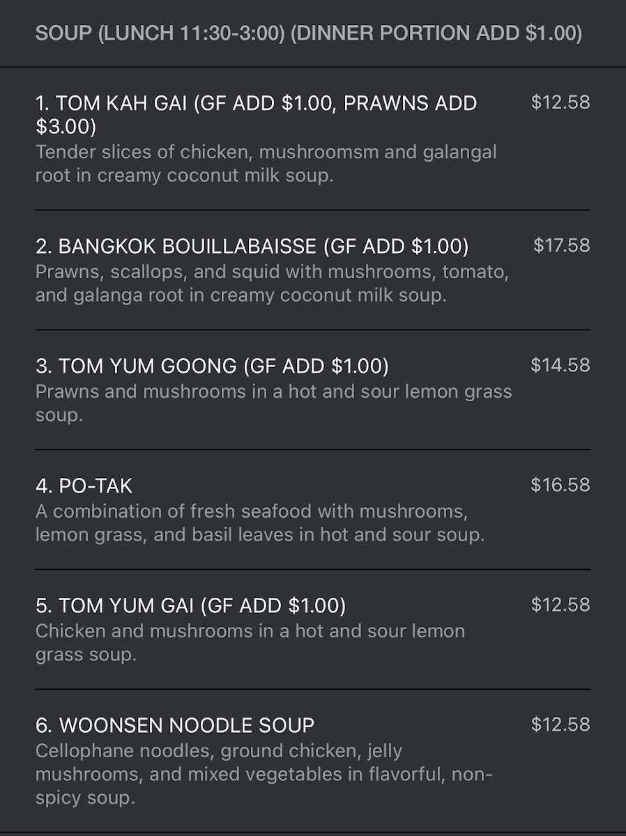 Busara Thai Cuisine Menu 1